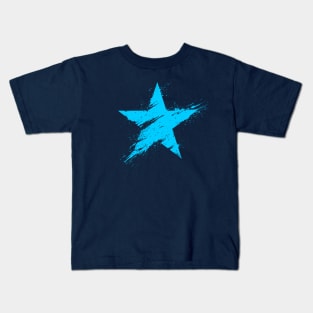 Paint Splatter Star - Cyan Blue Kids T-Shirt